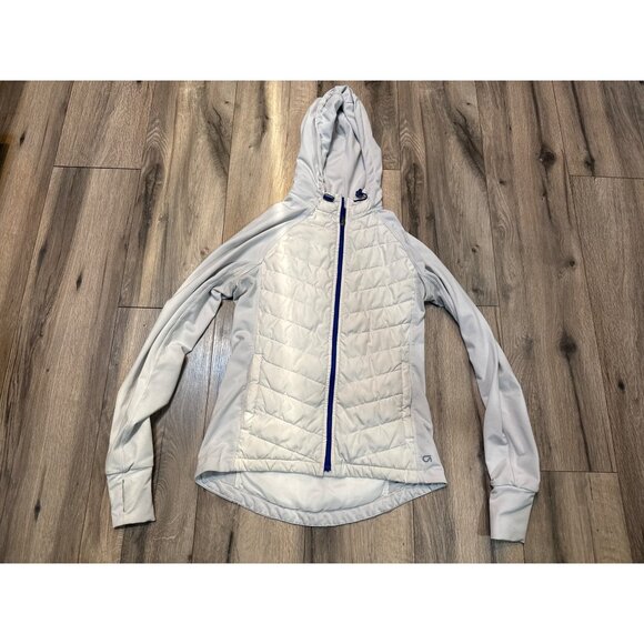 GapFit XS Womens Quilted Hoodie Jacket Gray White With Blue Trim Full-Zip Stretc - Picture 1 of 5